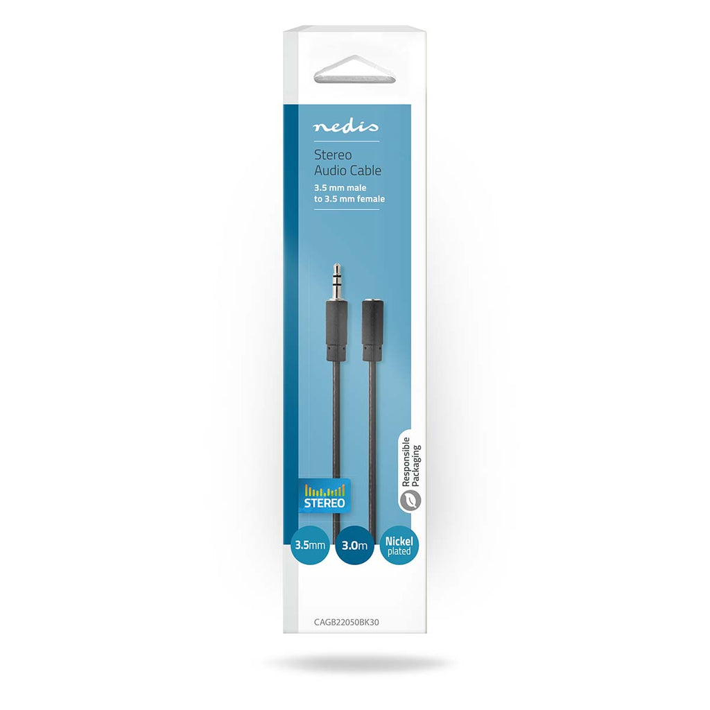 Sztereó audiokábel | 3.5 mm Dugasz | 3.5 mm Aljzat | Nikkelezett | 3.00 m | Kerek | Fekete | Doboz-2