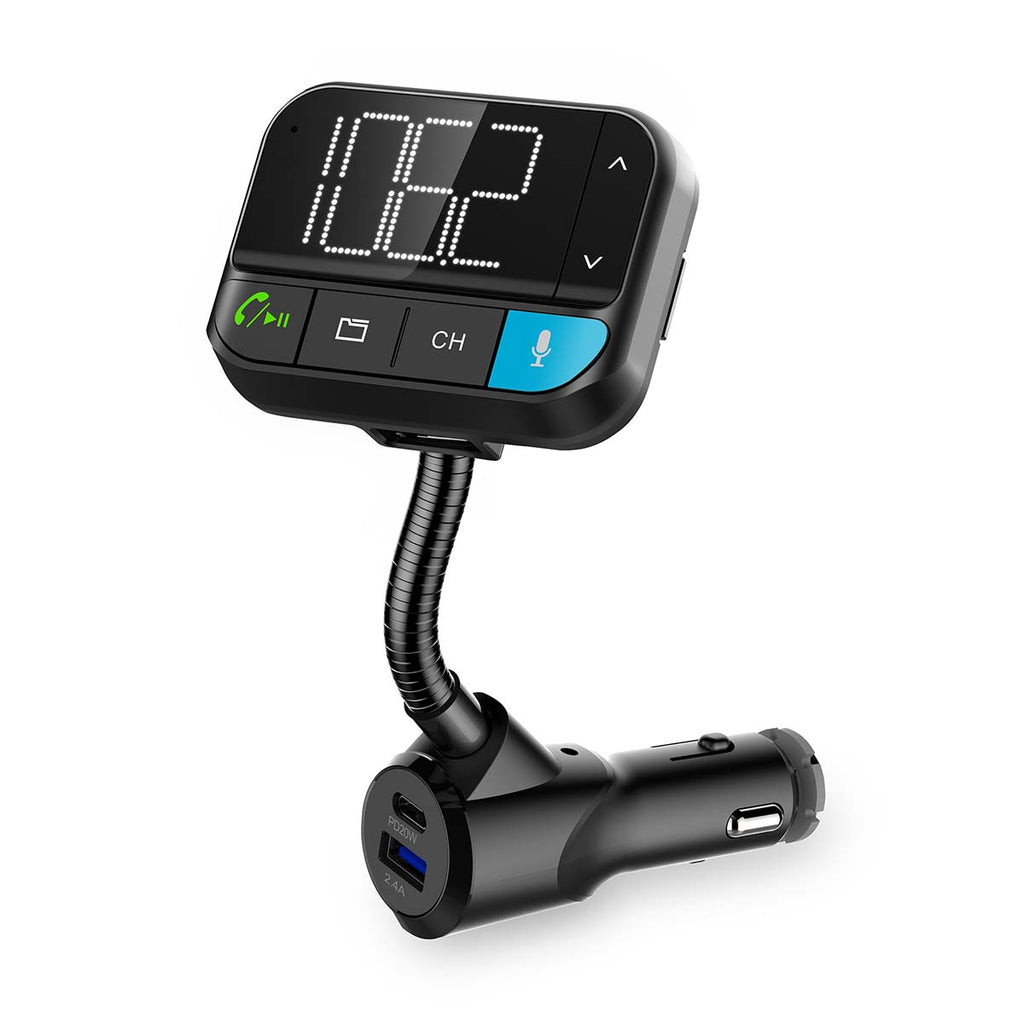 Car Audio FM Transmitter | Hattyúnyak | Kéz nélküli hívás | 2 " | Fekete Fehér Képernyő | Bluetooth® | PD 20 W / QC 3.0 | Gyors töltés | Basszus kiemelés | Google Assistant / Siri | Fekete-3