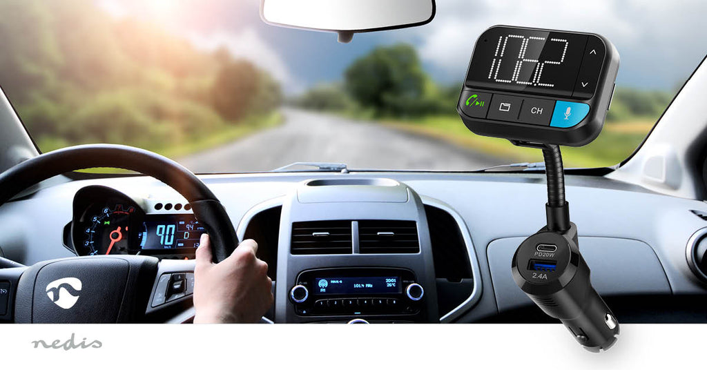 Car Audio FM Transmitter | Hattyúnyak | Kéz nélküli hívás | 2 " | Fekete Fehér Képernyő | Bluetooth® | PD 20 W / QC 3.0 | Gyors töltés | Basszus kiemelés | Google Assistant / Siri | Fekete-7