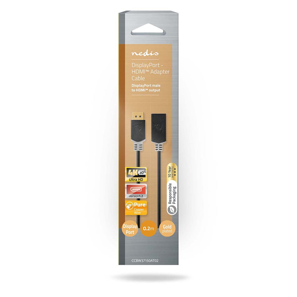 DisplayPort kábel | DisplayPort Dugasz | HDMI™ Csatlakozó | 4K@30Hz | Aranyozott | 0.20 m | Kerek | PVC | Antracit | Doboz-2