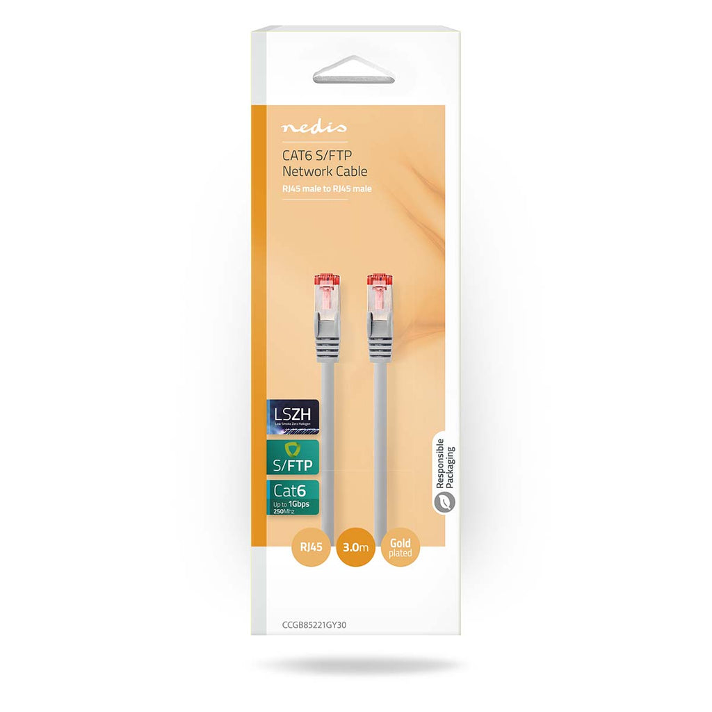 CAT6 hálózati kábel | RJ45 Dugasz | RJ45 Dugasz | S/FTP | 3.00 m | Benti | Kerek | LSZH | Szürke | Doboz-2