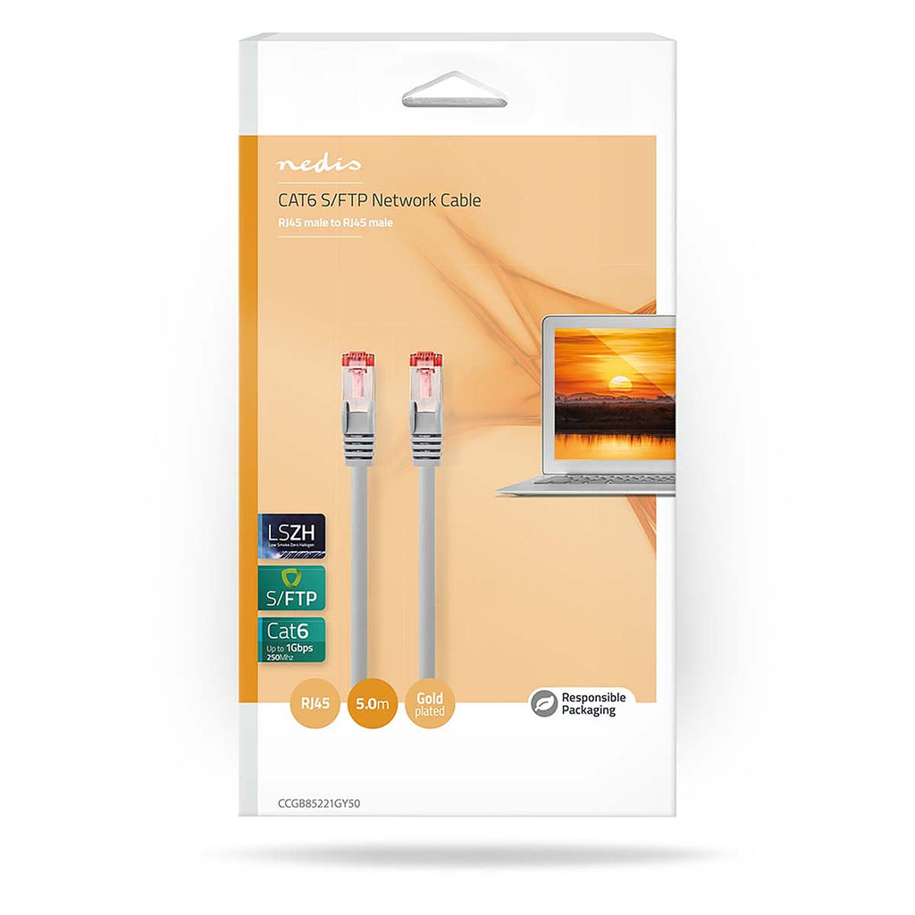 CAT6 hálózati kábel | RJ45 Dugasz | RJ45 Dugasz | S/FTP | 5.00 m | Benti | Kerek | LSZH | Szürke | Doboz-2