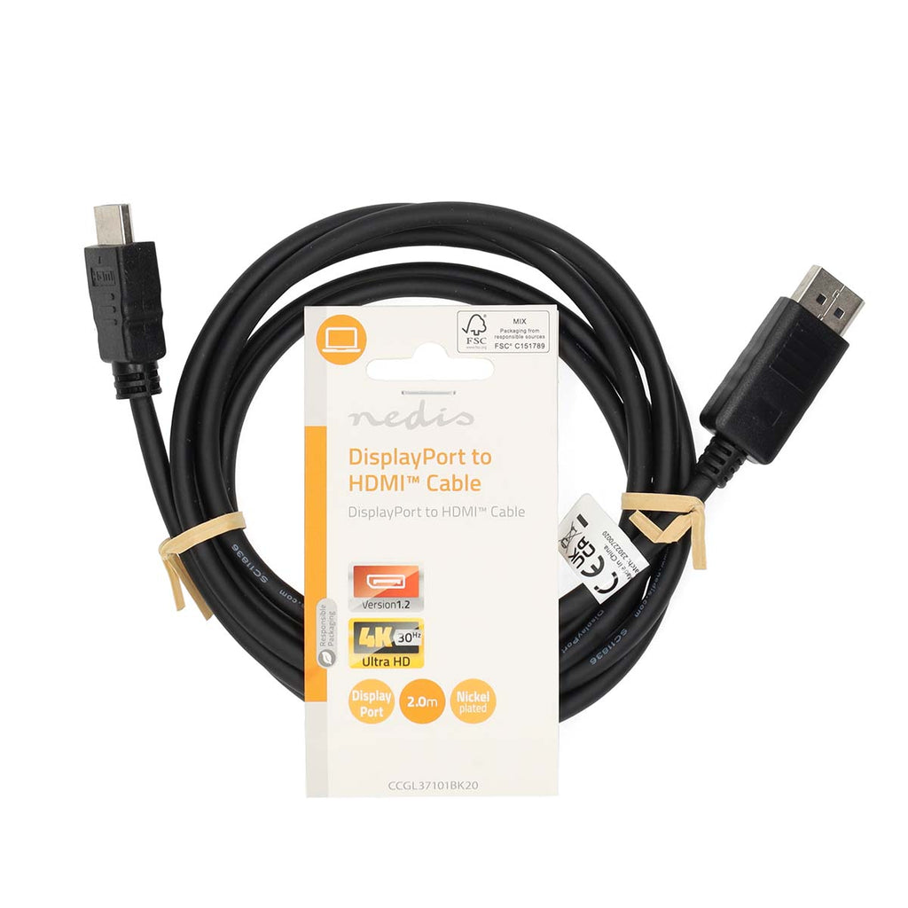DisplayPort kábel | DisplayPort Dugasz | HDMI™ Csatlakozó | 4K@30Hz | Nikkelezett | 2.00 m | Kerek | PVC | Fekete | Label-2