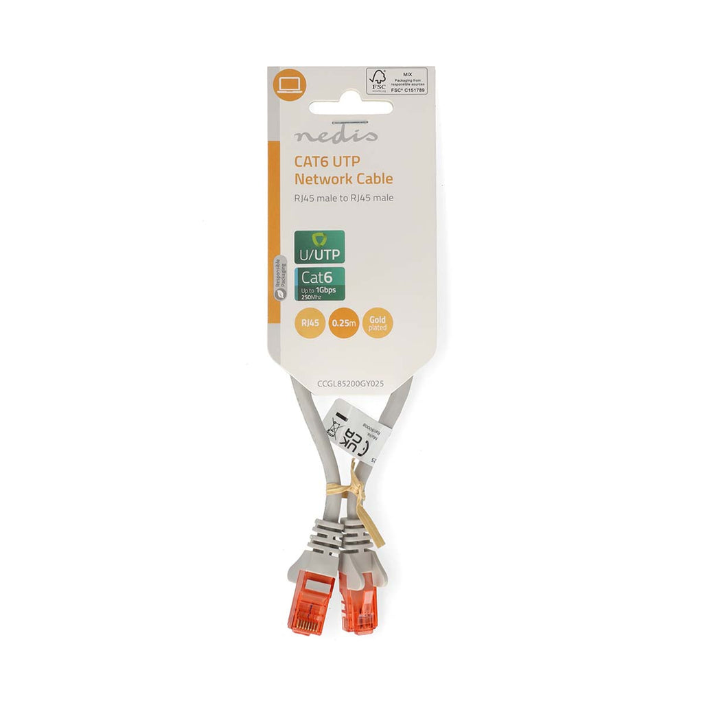 CAT6 hálózati kábel | RJ45 Dugasz | RJ45 Dugasz | U/UTP | 0.25 m | Kerek | PVC | Szürke | Label-2