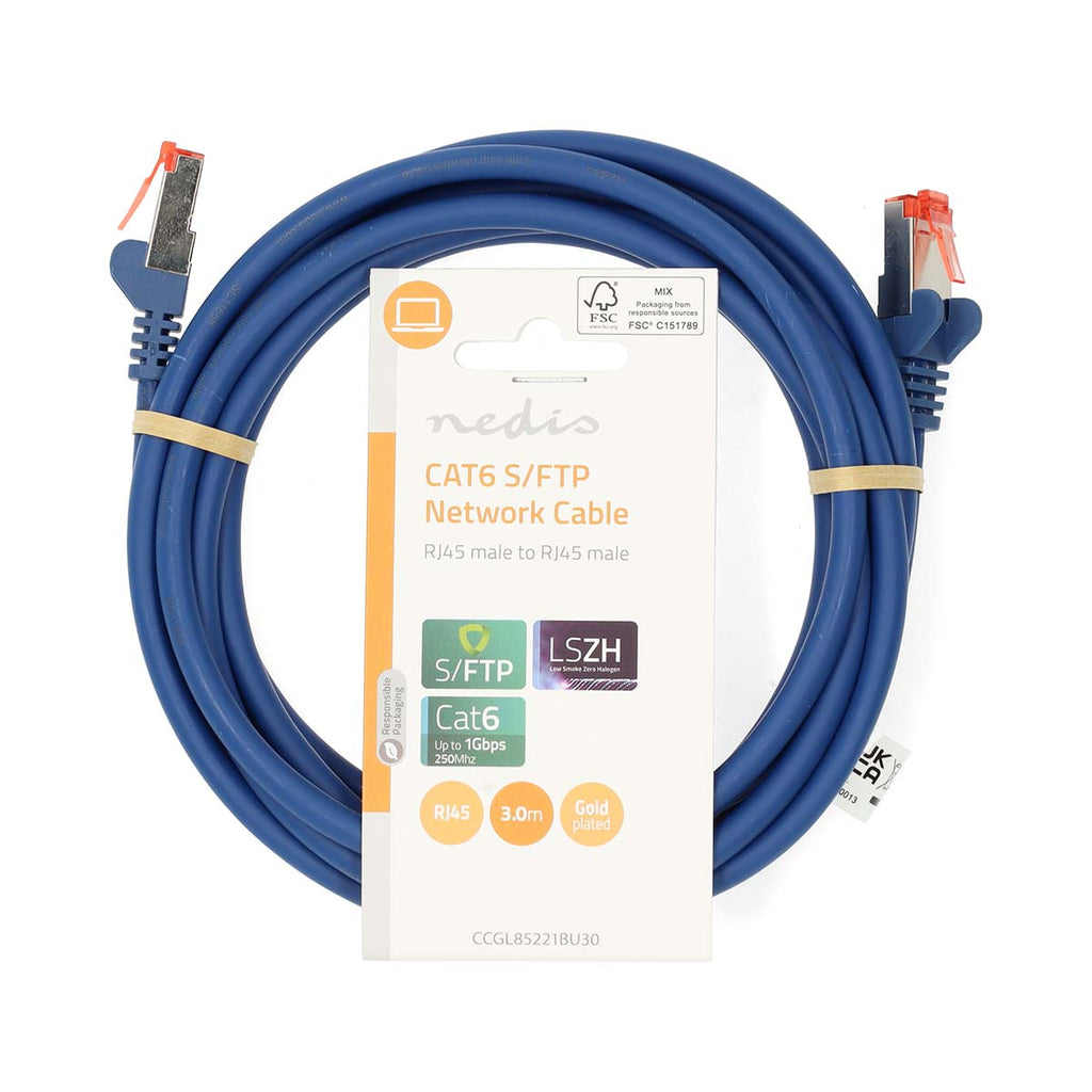CAT6 hálózati kábel | RJ45 Dugasz | RJ45 Dugasz | S/FTP | 3.00 m | Kerek | LSZH | Kék | Label-2
