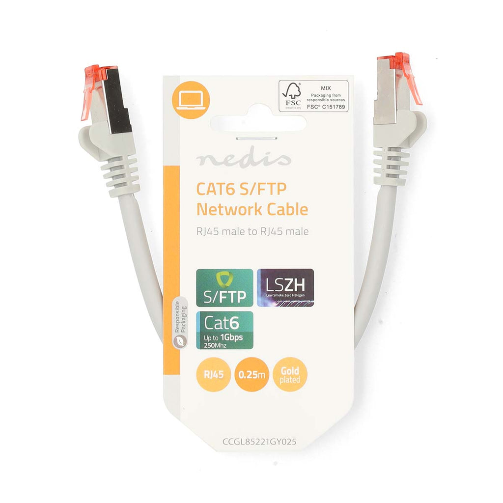 CAT6 hálózati kábel | RJ45 Dugasz | RJ45 Dugasz | S/FTP | 0.25 m | Kerek | LSZH | Szürke | Label-2