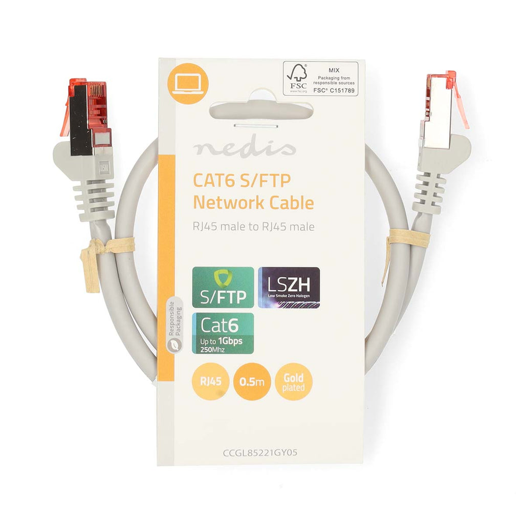 CAT6 hálózati kábel | RJ45 Dugasz | RJ45 Dugasz | S/FTP | 0.50 m | Kerek | LSZH | Szürke | Label-2