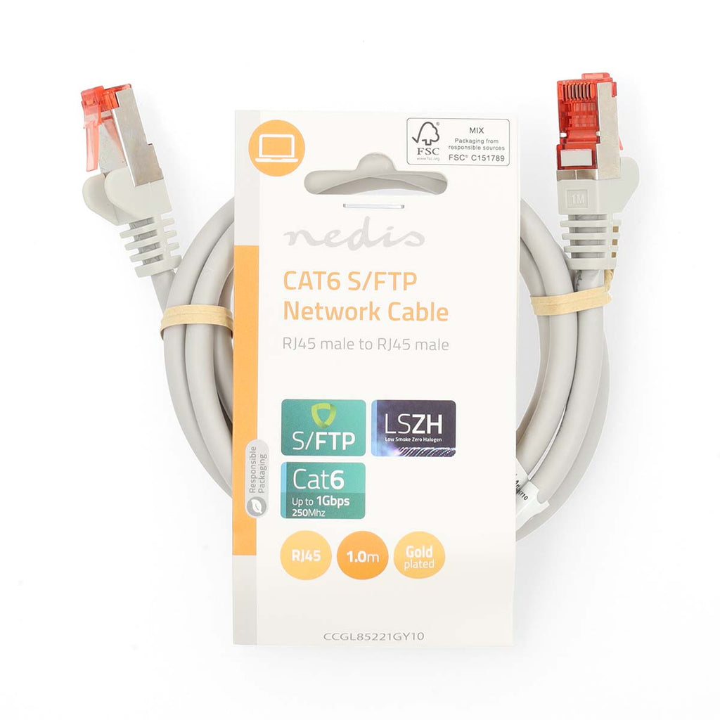 CAT6 hálózati kábel | RJ45 Dugasz | RJ45 Dugasz | S/FTP | 1.00 m | Kerek | LSZH | Szürke | Label-2