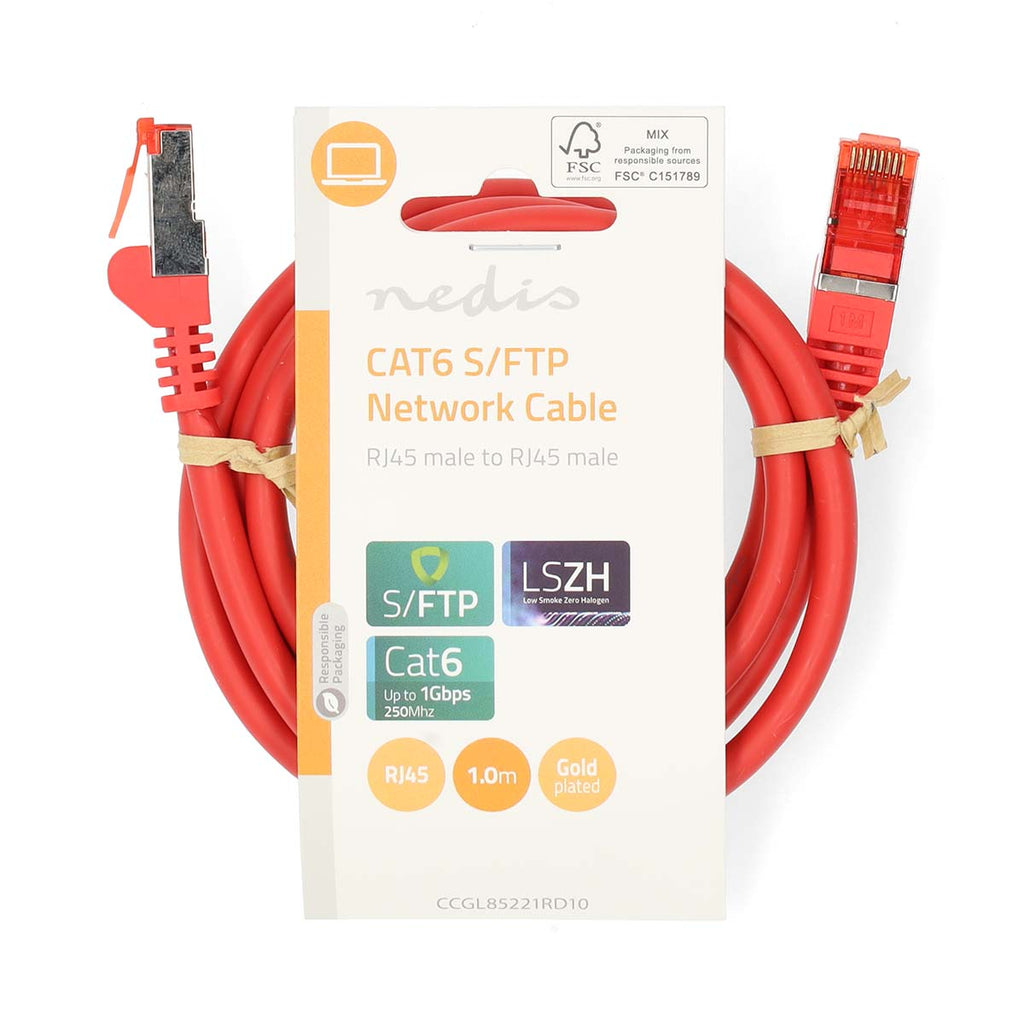 CAT6 hálózati kábel | RJ45 Dugasz | RJ45 Dugasz | S/FTP | 1.00 m | Kerek | LSZH | Piros | Label-2