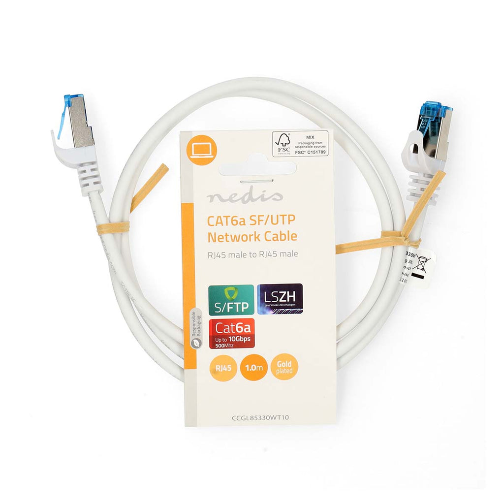 CAT6a hálózati kábel | S/FTP | RJ45 Dugasz | RJ45 Dugasz | 1.00 m | Snagless | Kerek | LSZH | Fehér | Label-2