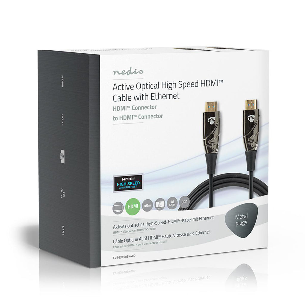 Aktív Optikai High Speed HDMI Cable with Ethernet | HDMI™ Csatlakozó | HDMI™ Csatlakozó | 4K@60Hz | 18 Gbps | 40.0 m | Kerek | PVC | Fekete | Ajándék Dobozban-5