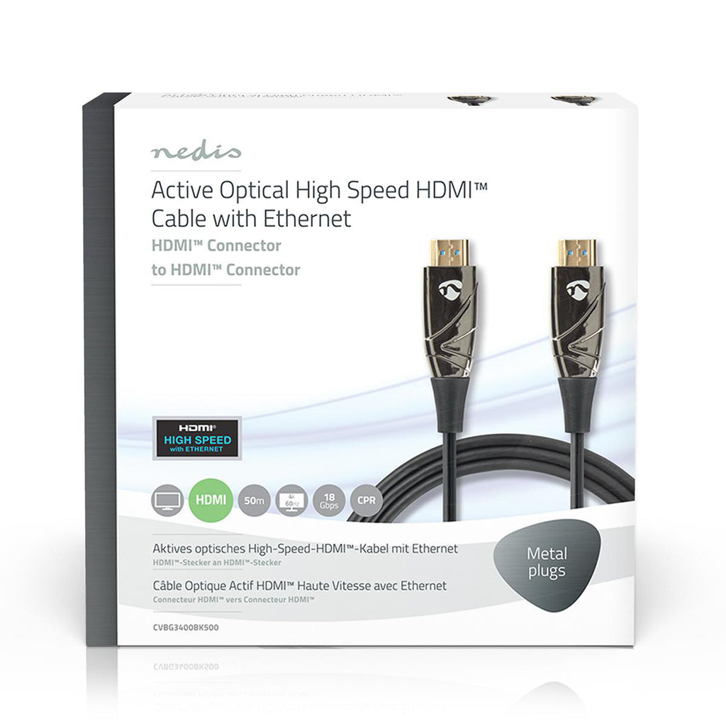 Aktív Optikai High Speed HDMI Cable with Ethernet | HDMI™ Csatlakozó | HDMI™ Csatlakozó | 4K@60Hz | 18 Gbps | 50.0 m | Kerek | PVC | Fekete | Ajándék Dobozban-3