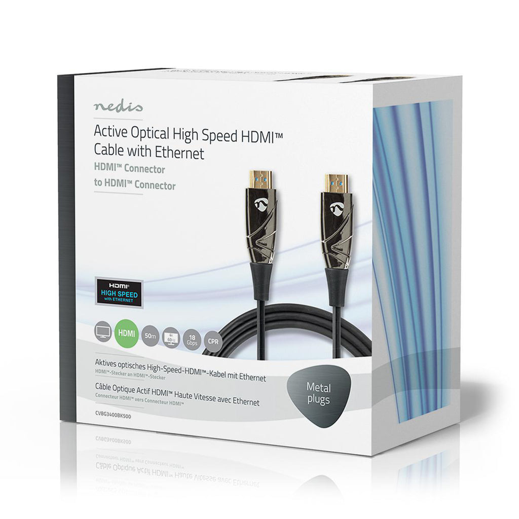 Aktív Optikai High Speed HDMI Cable with Ethernet | HDMI™ Csatlakozó | HDMI™ Csatlakozó | 4K@60Hz | 18 Gbps | 50.0 m | Kerek | PVC | Fekete | Ajándék Dobozban-4
