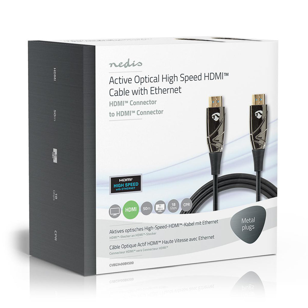 Aktív Optikai High Speed HDMI Cable with Ethernet | HDMI™ Csatlakozó | HDMI™ Csatlakozó | 4K@60Hz | 18 Gbps | 50.0 m | Kerek | PVC | Fekete | Ajándék Dobozban-5