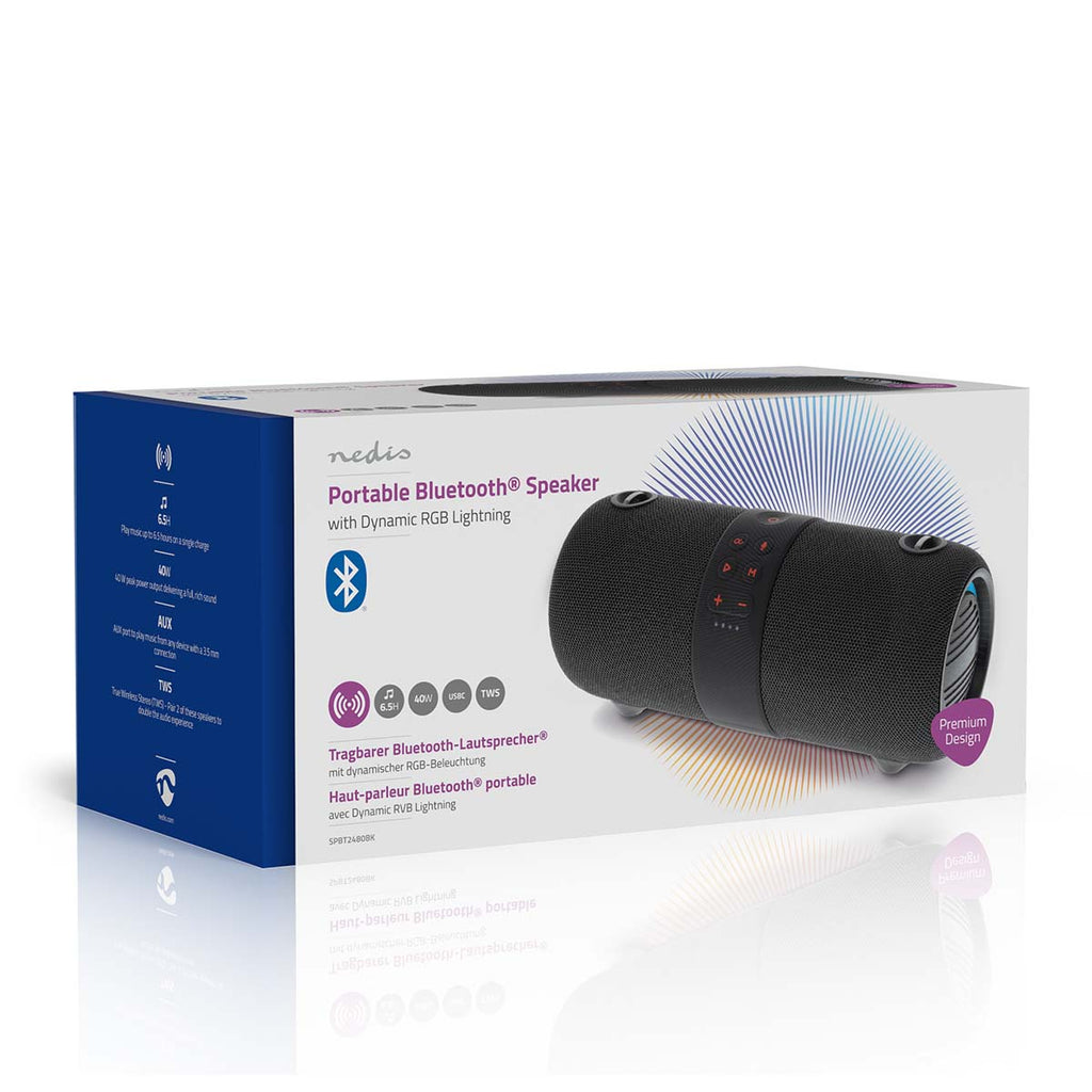 Bluetooth® hangszóró | Maximális akkumulátor lejátszási idő: 6.5 óra | Kézben Tartott Változat | 40 W | Stereo | Beépített mikrofon | IPX6 | Összekapcsolható | Fekete-12