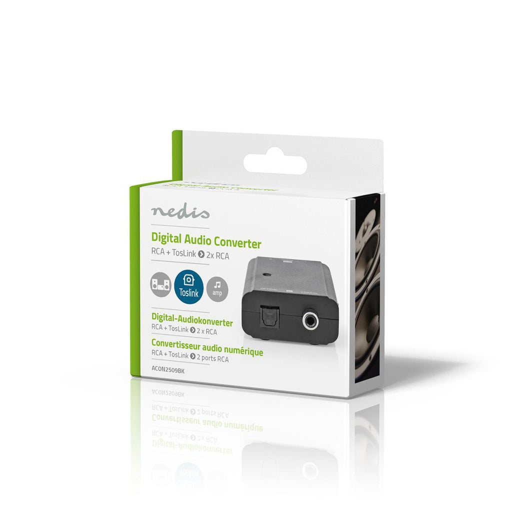 Digital Audio Converter | 2 irányú | Csatlakozó bemenet_ 1x S/PDIF (RCA) Aljzat / 1x TosLink Aljzat | Csatlakozó kimenet_ 2x RCA Aljzat | Kézikönyv | Fekete