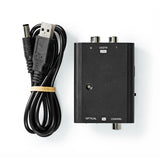 Digital Audio Converter | 2 irányú | Csatlakozó bemenet_ 1x S/PDIF (RCA) Aljzat / 1x TosLink Aljzat | Csatlakozó kimenet_ 2x RCA Aljzat | Kézikönyv | Fekete
