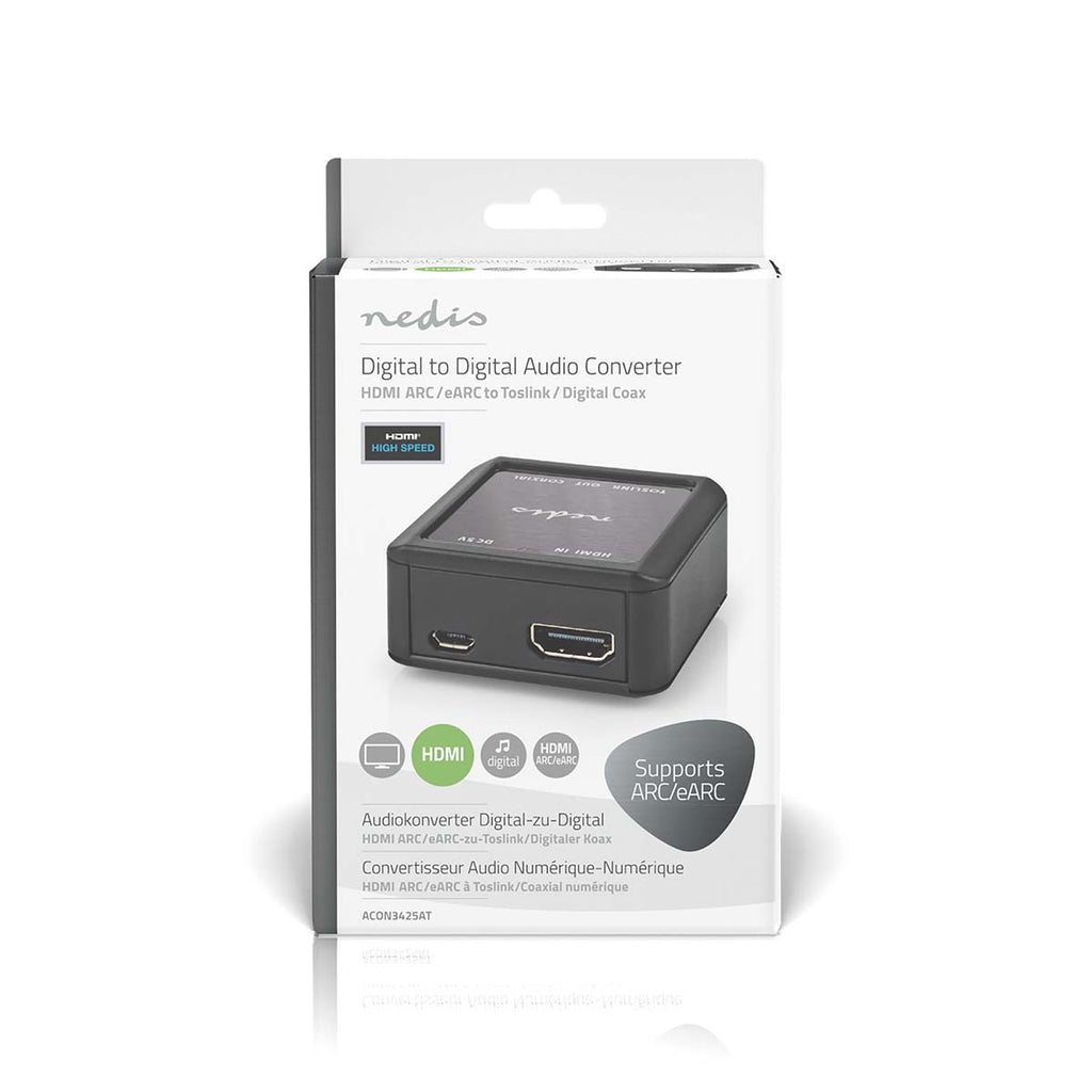 Digital Audio Converter | 1 irányú | Csatlakozó bemenet_ DC táp / HDMI™ Bemenet | Csatlakozó kimenet_ 1x Coax Audió / 1x TosLink Aljzat | eARC | Automatikus | Antracit