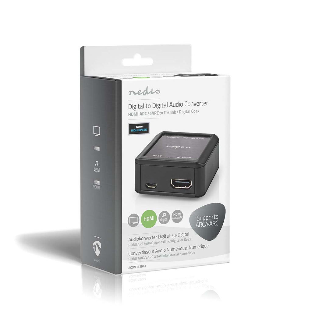 Digital Audio Converter | 1 irányú | Csatlakozó bemenet_ DC táp / HDMI™ Bemenet | Csatlakozó kimenet_ 1x Coax Audió / 1x TosLink Aljzat | eARC | Automatikus | Antracit