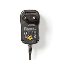 Univerzális hálózati adapter | Euro / C típus (CEE 7/16) | 12 W | 3 / 4.5 / 5 / 6 / 7.5 / 9 / 12 VDC | Kimeneti csatlakozó típusa: 2.5 x 2.1 mm / 3.5 x 1.35 mm / 3.5 x 2.1 mm / 5.0 x 2.1 mm / 5.5 x 1.5 mm / 5.5 x 2.5 mm | 1.80 m | Bemeneti feszültség: AC