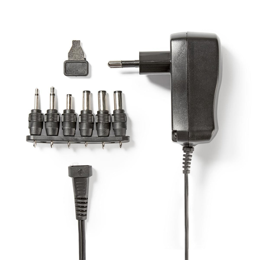 Univerzális hálózati adapter | Euro / C típus (CEE 7/16) | 7.2 W | 3 / 4.5 / 5 / 6 / 7.5 / 9 / 12 VDC | Kimeneti csatlakozó típusa: 2.5 mm Jack Dugasz / 3.5 mm Jack Dugasz / 3.5 x 1.35 mm / 5.0 x 2.1 mm / 5.5 x 1.5 mm / 5.5 x 2.5 mm | 1.80 m | Bemeneti fe