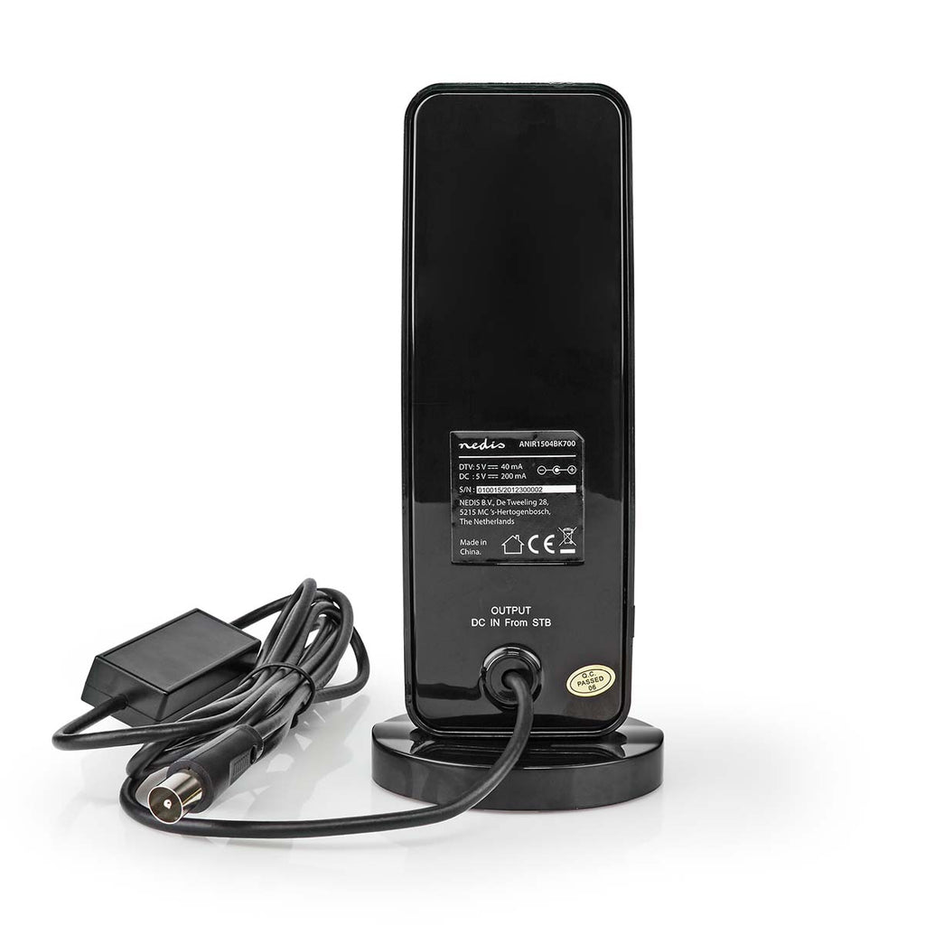 Beltéri Antenna | Aktív | FM / UHF / VHF | Vételi tartomány: 0-15 km | LTE700 | Nyereség: 26 dB | ABS | Fekete