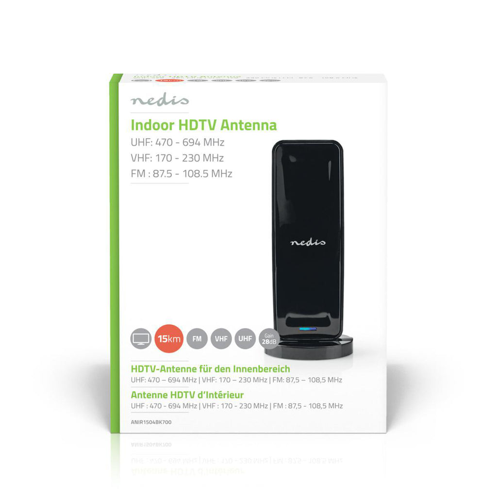 Beltéri Antenna | Aktív | FM / UHF / VHF | Vételi tartomány: 0-15 km | LTE700 | Nyereség: 26 dB | ABS | Fekete