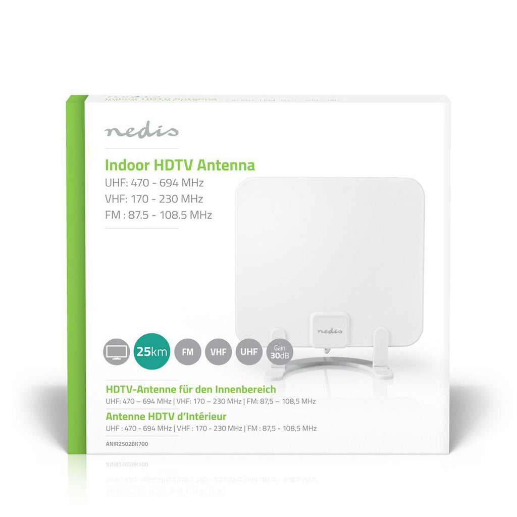 Beltéri Antenna | Aktív | FM / UHF / VHF | Vételi tartomány: 0-25 km | LTE700 | Nyereség: 30 dB | ABS | Fehér