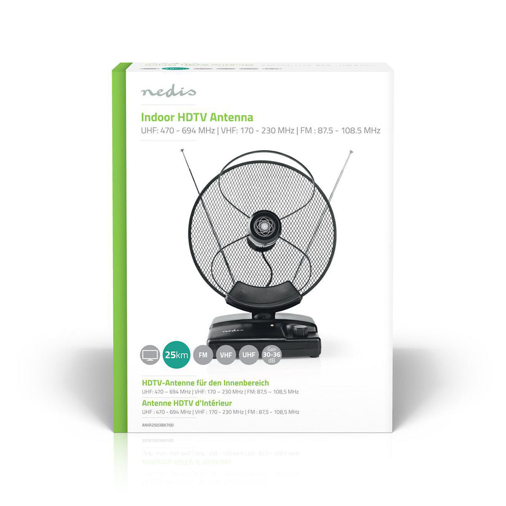 Beltéri Antenna | Aktív | FM / UHF / VHF | Vételi tartomány: 0-25 km | LTE700 | Nyereség: 36 dB | Teljesítmény szabályzás | ABS | Fekete