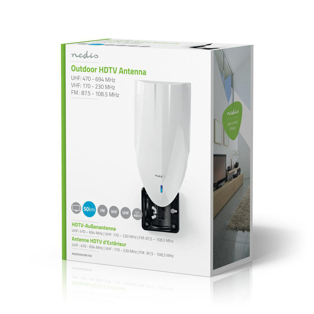 Kültéri HDTV Antenna | 0-50 km | 40 dB Erősítés | FM/VHF/UHF | Fehér