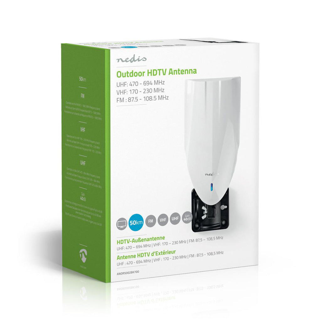 Kültéri HDTV Antenna | 0-50 km | 40 dB Erősítés | FM/VHF/UHF | Fehér