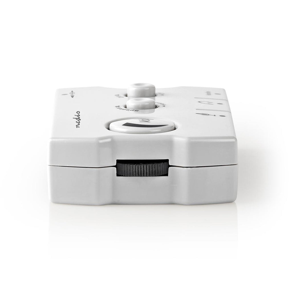 audio switch | Csatlakozó bemenet_ 2x 3.5 mm Dugasz | Csatlakozó kimenet_ 3x 3,5 mm Aljzat + 2,5 mm Aljzat | Funkcióvezérlés: Kézikönyv | Gombok száma: 3