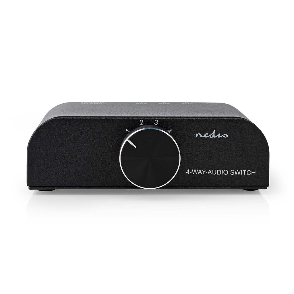 Analóg Audio Kapcsoló | 4-Port port(s) | Csatlakozó bemenet_ 1x 3.5 mm Audió Bemenet / 3x (2x RCA Aljzat) | Csatlakozó kimenet_ 1x (2x RCA Aljzat) | Kézikönyv | Fém | Antracit-2