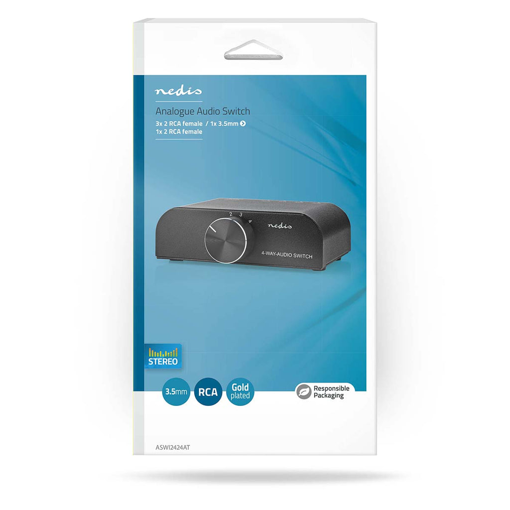Analóg Audio Kapcsoló | 4-Port port(s) | Csatlakozó bemenet_ 1x 3.5 mm Audió Bemenet / 3x (2x RCA Aljzat) | Csatlakozó kimenet_ 1x (2x RCA Aljzat) | Kézikönyv | Fém | Antracit-4