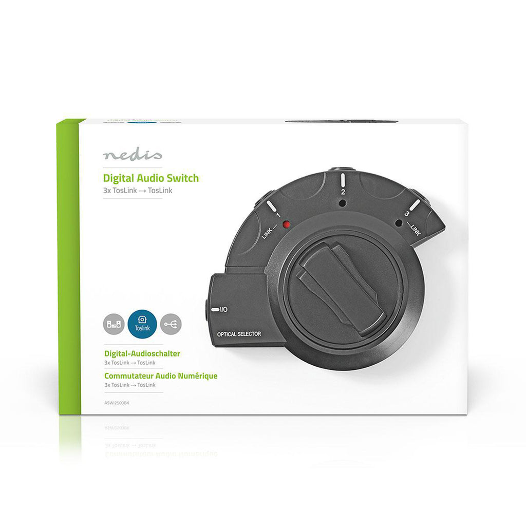 Digitális audiokapcsoló | 3 db TosLink-aljzat - TosLink-aljzat | Fekete