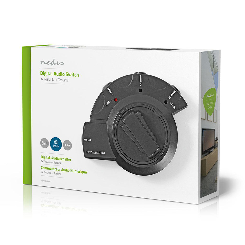 Digitális audiokapcsoló | 3 db TosLink-aljzat - TosLink-aljzat | Fekete
