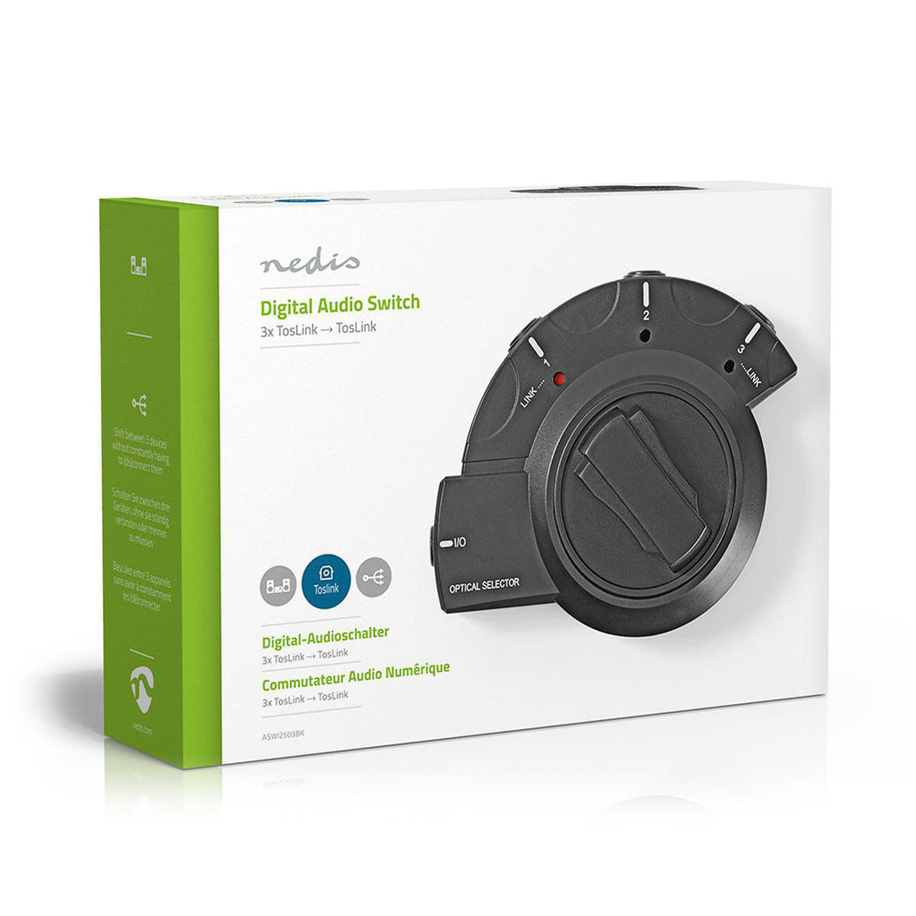 Digitális audiokapcsoló | 3 db TosLink-aljzat - TosLink-aljzat | Fekete