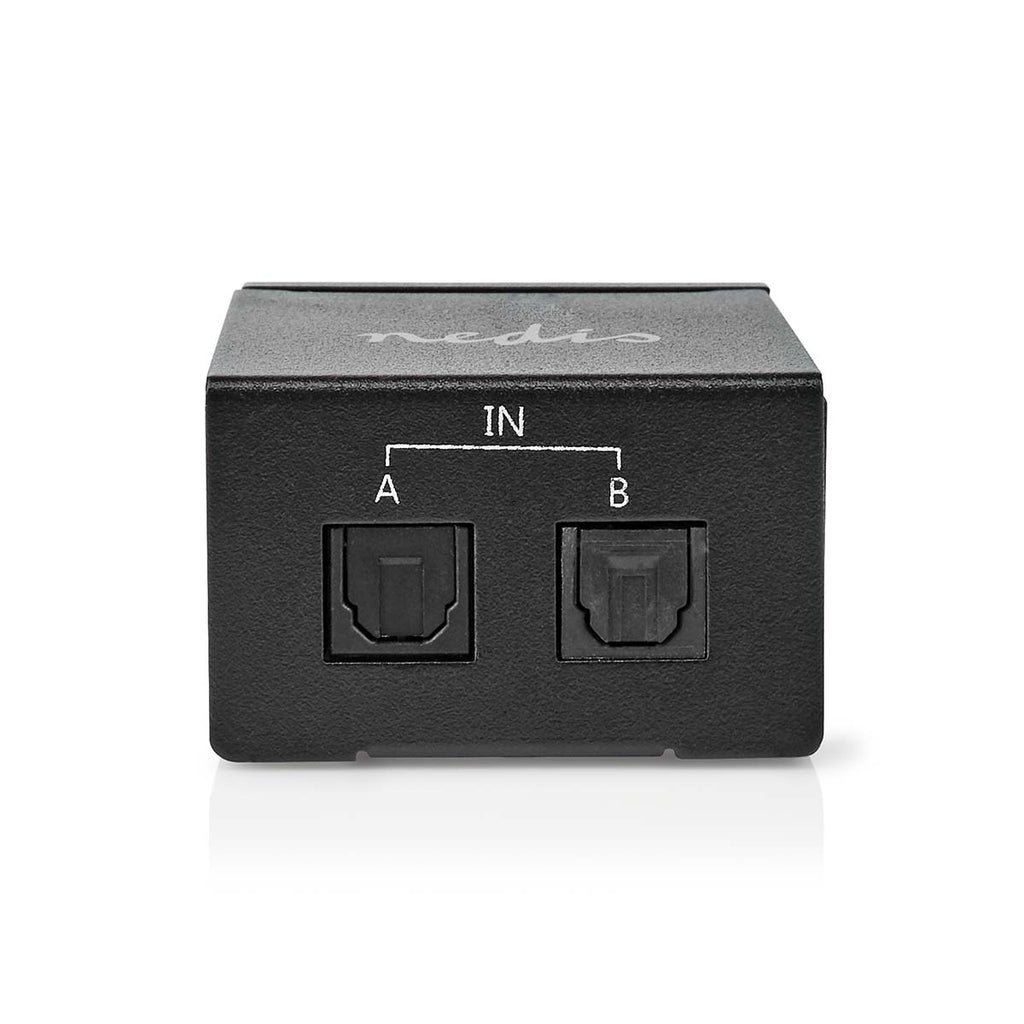 Digital Audio Switch | 2 irányú | Csatlakozó bemenet_ DC táp / 2x TosLink | Csatlakozó kimenet_ TosLink Aljzat | Kapcsoló (Switch) / Kézikönyv | Fém | Fekete