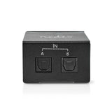 Digital Audio Switch | 2 irányú | Csatlakozó bemenet_ DC táp / 2x TosLink | Csatlakozó kimenet_ TosLink Aljzat | Kapcsoló (Switch) / Kézikönyv | Fém | Fekete