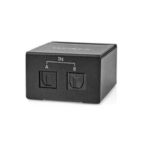 Digital Audio Switch | 2 irányú | Csatlakozó bemenet_ DC táp / 2x TosLink | Csatlakozó kimenet_ TosLink Aljzat | Kapcsoló (Switch) / Kézikönyv | Fém | Fekete