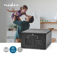 Digital Audio Switch | 2 irányú | Csatlakozó bemenet_ DC táp / 2x TosLink | Csatlakozó kimenet_ TosLink Aljzat | Kapcsoló (Switch) / Kézikönyv | Fém | Fekete