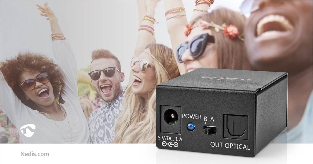 Digital Audio Switch | 2 irányú | Csatlakozó bemenet_ DC táp / 2x TosLink | Csatlakozó kimenet_ TosLink Aljzat | Kapcsoló (Switch) / Kézikönyv | Fém | Fekete