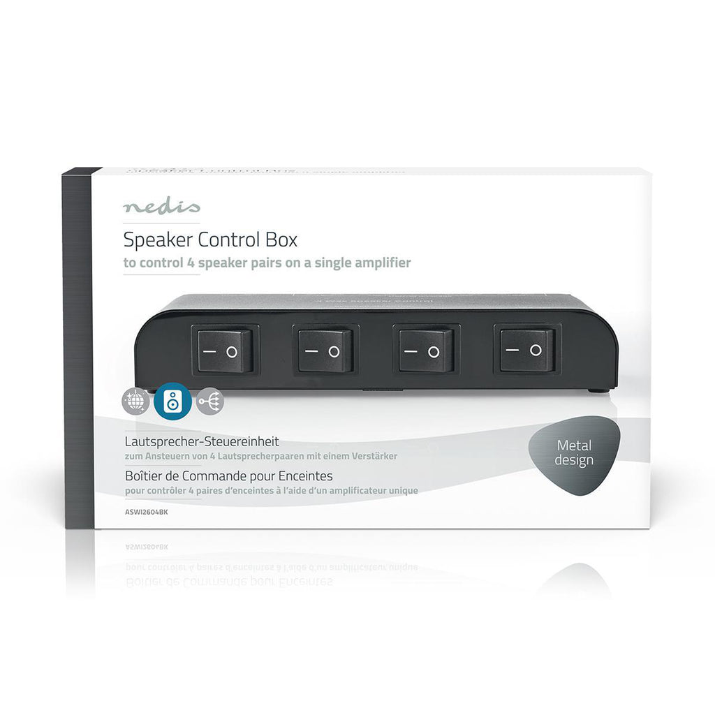 Hangszóró Vezérlő doboz | 4-Port port(s) | Csatlakozó Bilincsek | Hangsugárzó Impedanciája: 4-16 Ohm | Maximális terhelés csatornánként: 200 W | Alumínium | Fekete