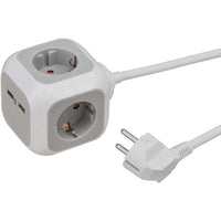 ALEA-Power elosztó USB/dugós blokkal (4 irányú dugaszolóaljzat, 2x USB töltő és 1,40 m-es kábel)