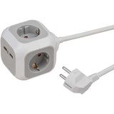 ALEA-Power elosztó USB/dugós blokkal (4 irányú dugaszolóaljzat, 2x USB töltő és 1,40 m-es kábel)
