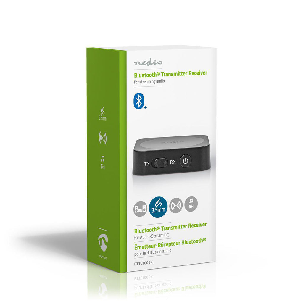 Bluetooth® Transceiver | Csatlakozó bemenet_ 1x AUX | Csatlakozó kimenet_ 1x AUX | SBC | Egy Eszközig | Max. 6 óráig | Automatikus áramtalanító funkció | Fekete