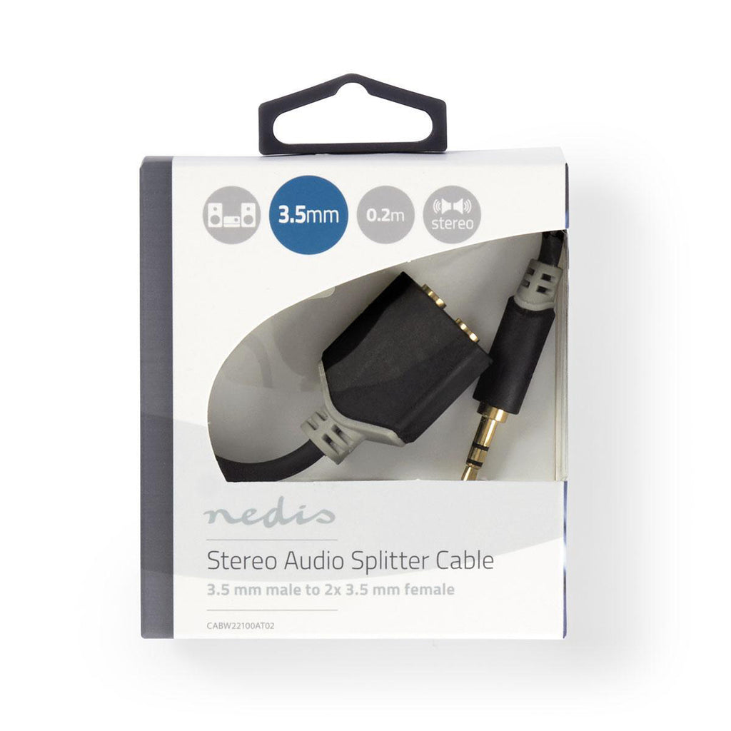 Sztereó audiokábel | 3.5 mm Dugasz | 2 db 3.5 mm-es Aljzat | Aranyozott | 0.20 m | Kerek | Antracit | Doboz