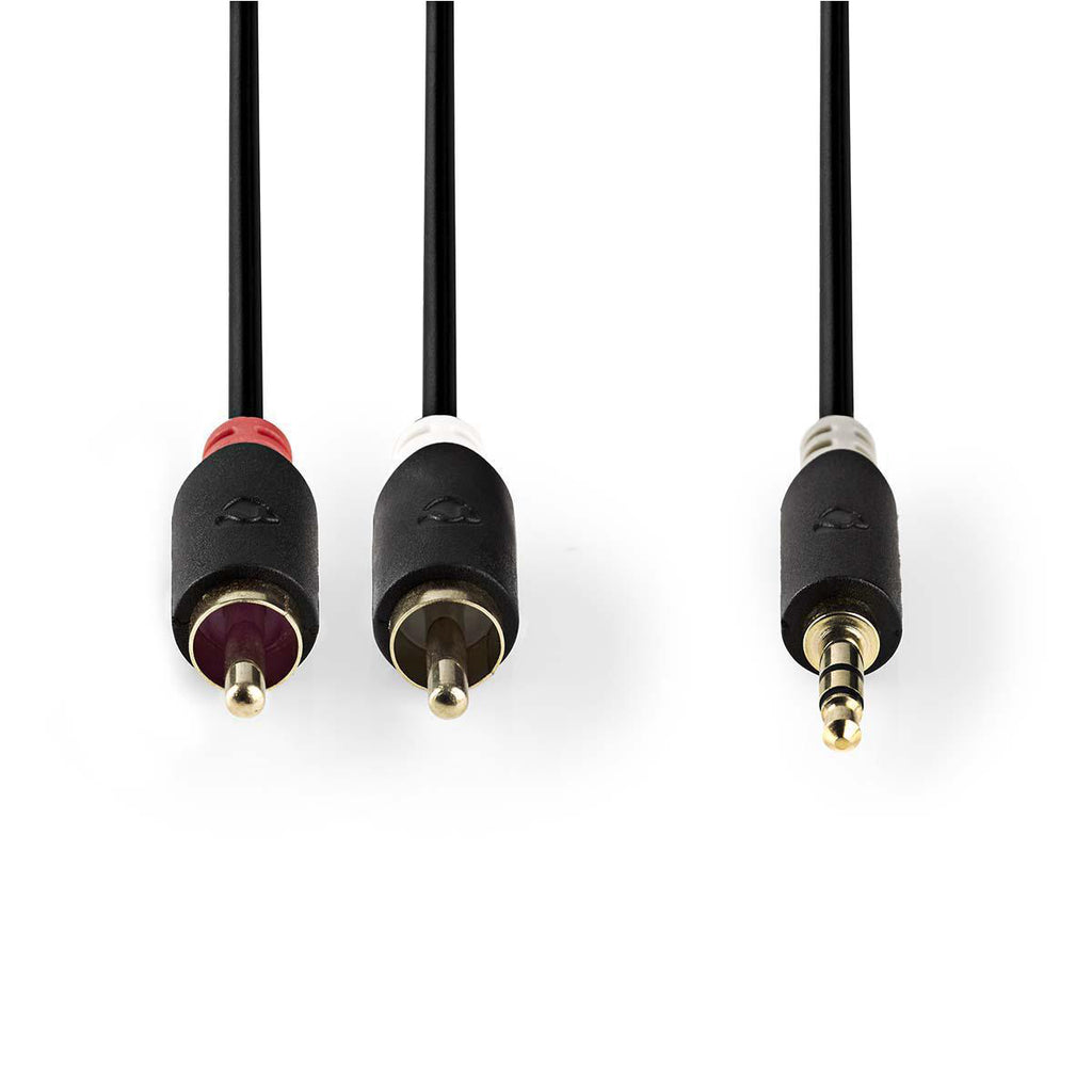 Sztereó audiokábel | 3.5 mm Dugasz | 2x RCA Dugasz | Aranyozott | 3.00 m | Kerek | Antracit | Ablakos Doboz