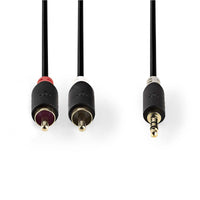Sztereó audiokábel | 3.5 mm Dugasz | 2x RCA Dugasz | Aranyozott | 3.00 m | Kerek | Antracit | Ablakos Doboz