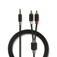Sztereó audiokábel | 3.5 mm Dugasz | 2x RCA Dugasz | Aranyozott | 3.00 m | Kerek | Antracit | Ablakos Doboz